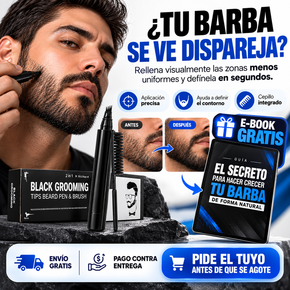 Lápiz Definidor de Barba 2 en 1 + Cepillo + Guía GRATIS